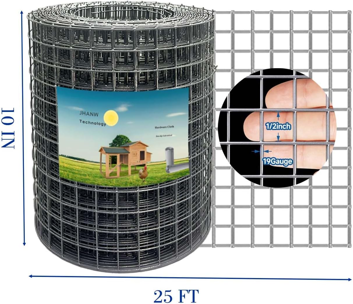 10"x25ft Solar Panel Guard with 8 Pcs Fasteners, 25 Pcs Tie Wires, A Pair of Gloves, A Pair of Scissors, 1/2"x1/2" Hardware Cltoh, Hot-Dip Galvanized Wire Mesh, Solar Panel Roof Protection Net