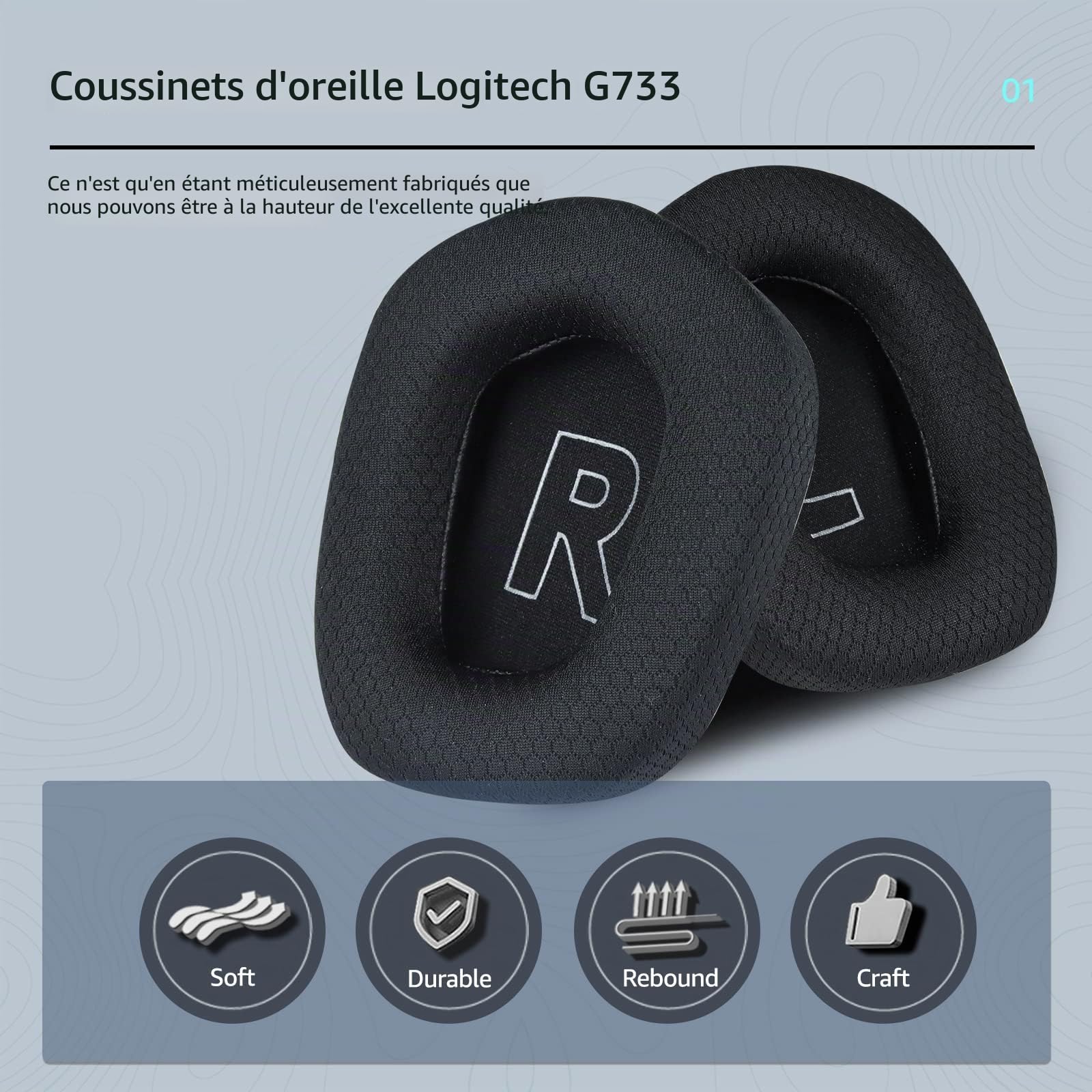 Logi Tech G733 G335 Coussinets Oreillettes Remplacement Gaming Noir