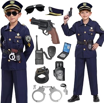 Police Officer Costume for Kids, Cop Costume Outfit Set with Accessories