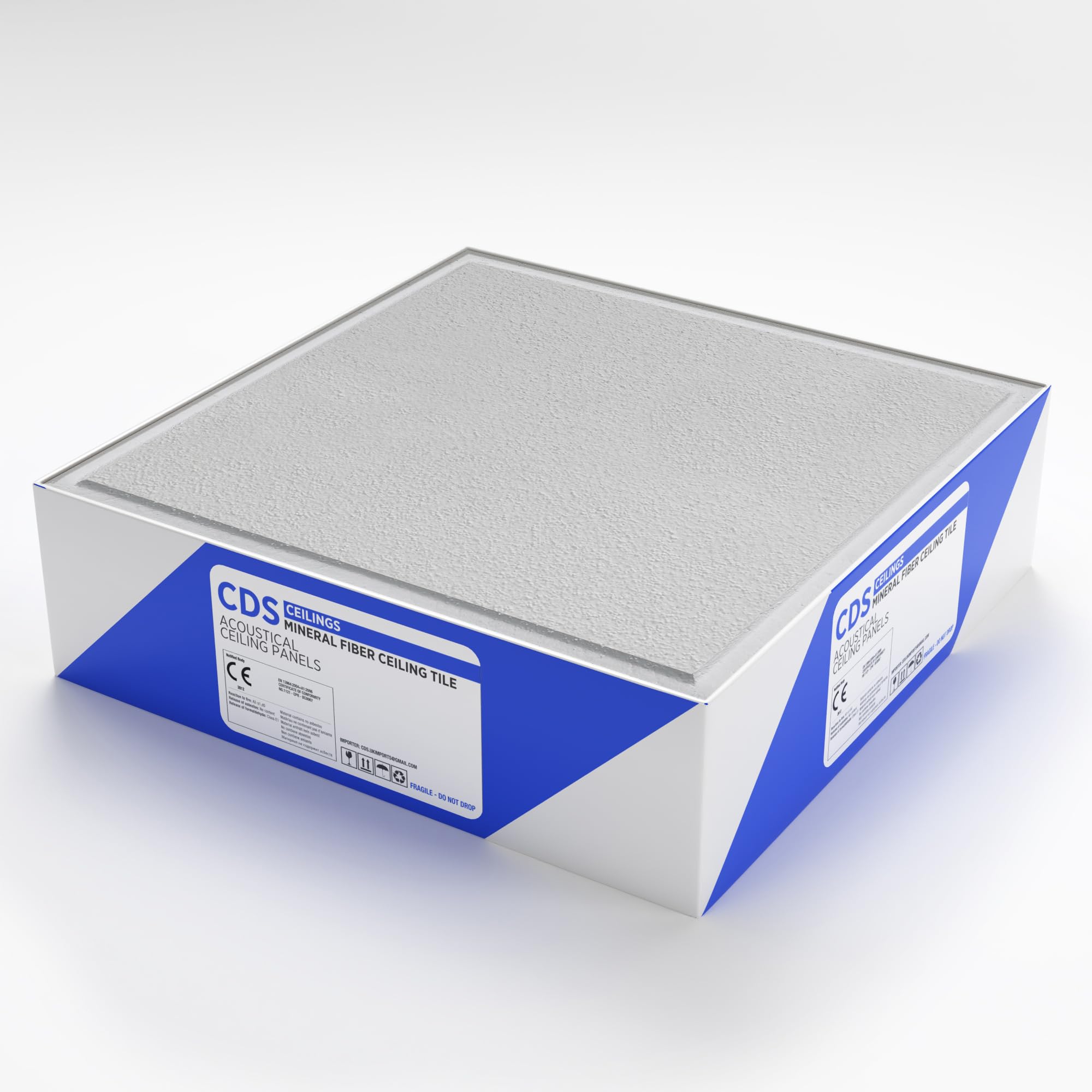 12 Suspended Acoustical Ceiling Tiles Sand Textured TEGULAR Edge 600mm x 600mm, 595mm x 595mm Packed 12 Tiles per Box not 10 no pinhole Class A fire Rated, Fits in 24mm Grid