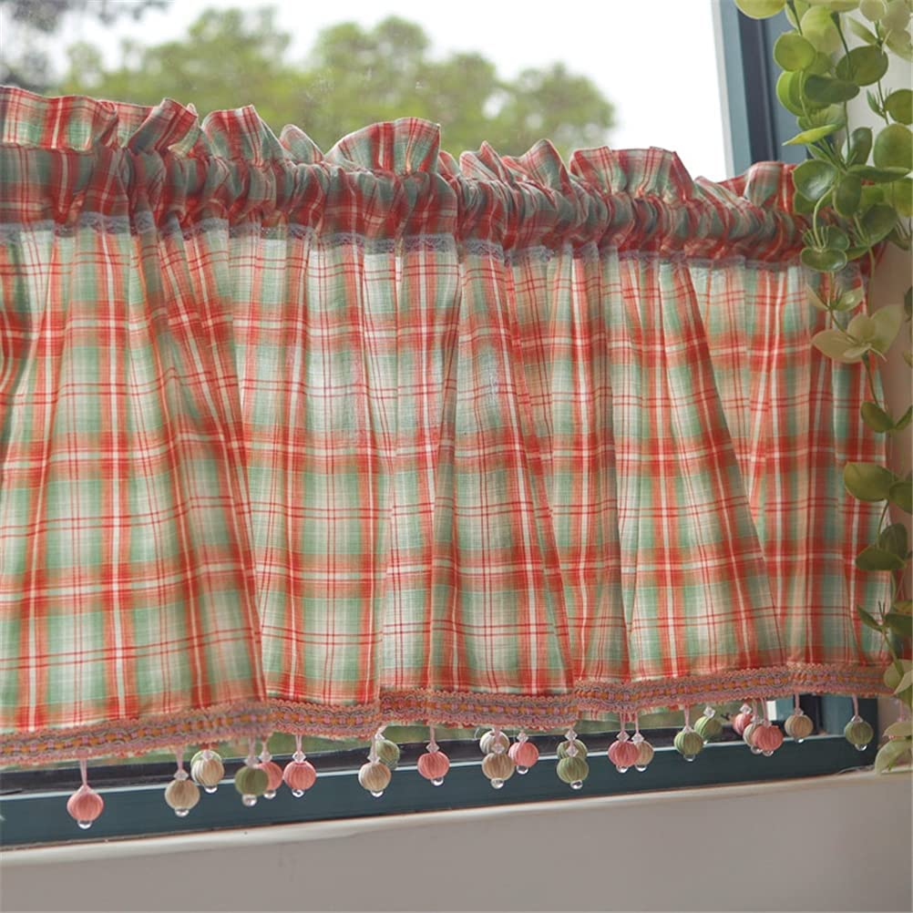 Cenefas de ventana a cuadros Buffalo de 1 panel verde para cocina con bolsillo
