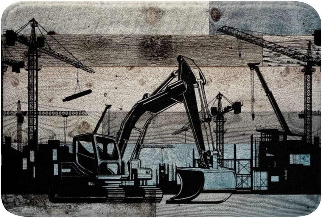 Excavator Bath Mats,Cartoon Truck Construction Vehicle Rugs