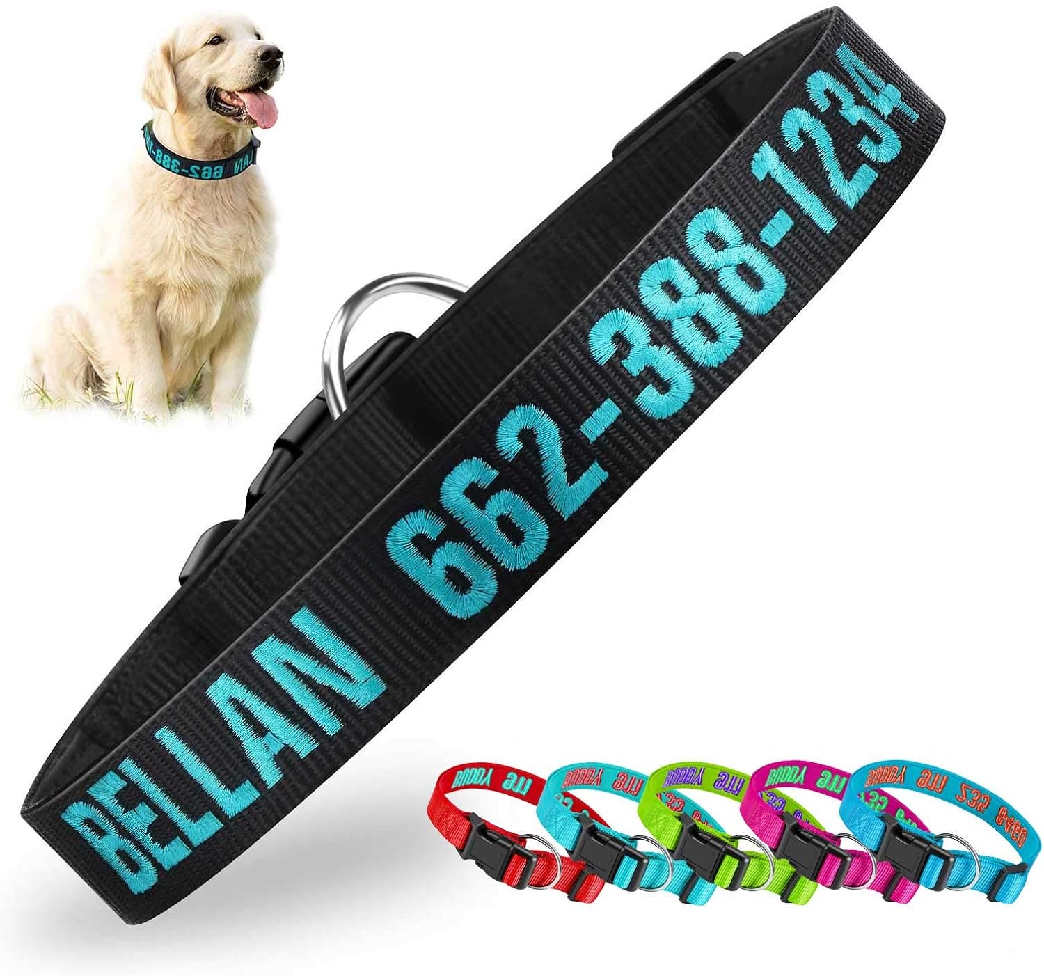 Personalized Dog Collar Custom Embroidered Pet Name Phone ID Nylon Collars for Dogs Side Release Buckle Neoprene Dog Collar Soft Adjustable Basic Dog Collars for Medium Dogs