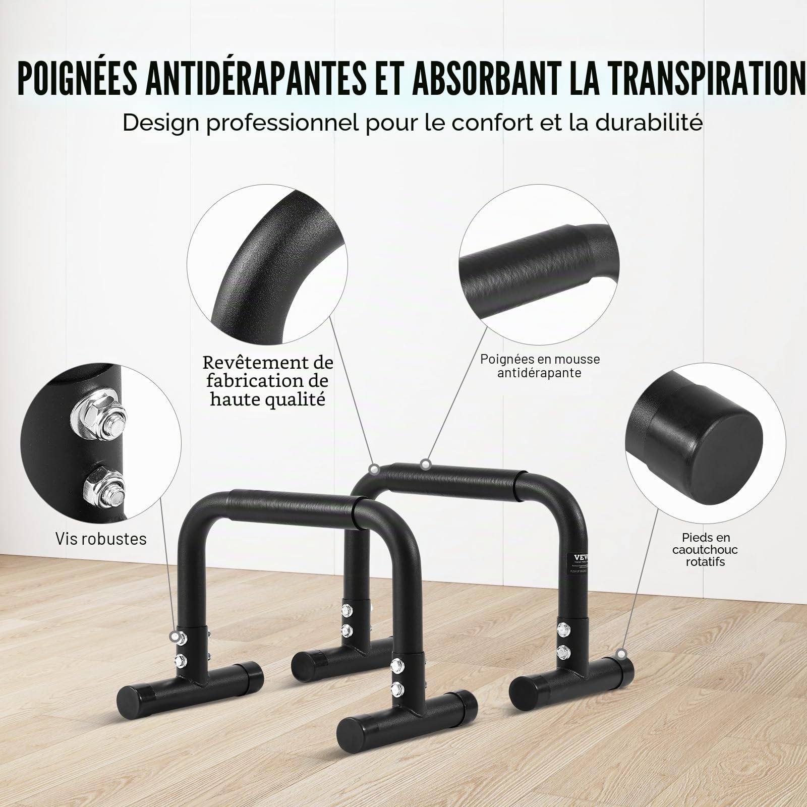 VEVOR Barre à Dips Capacité de Charge 227 kg, Barres Parallèles Résistantes, Station de Dips en Tube d'Acier, Assemblage Facile, pour Entraînement de Force, Fitness, Musculation, Gym, Maison