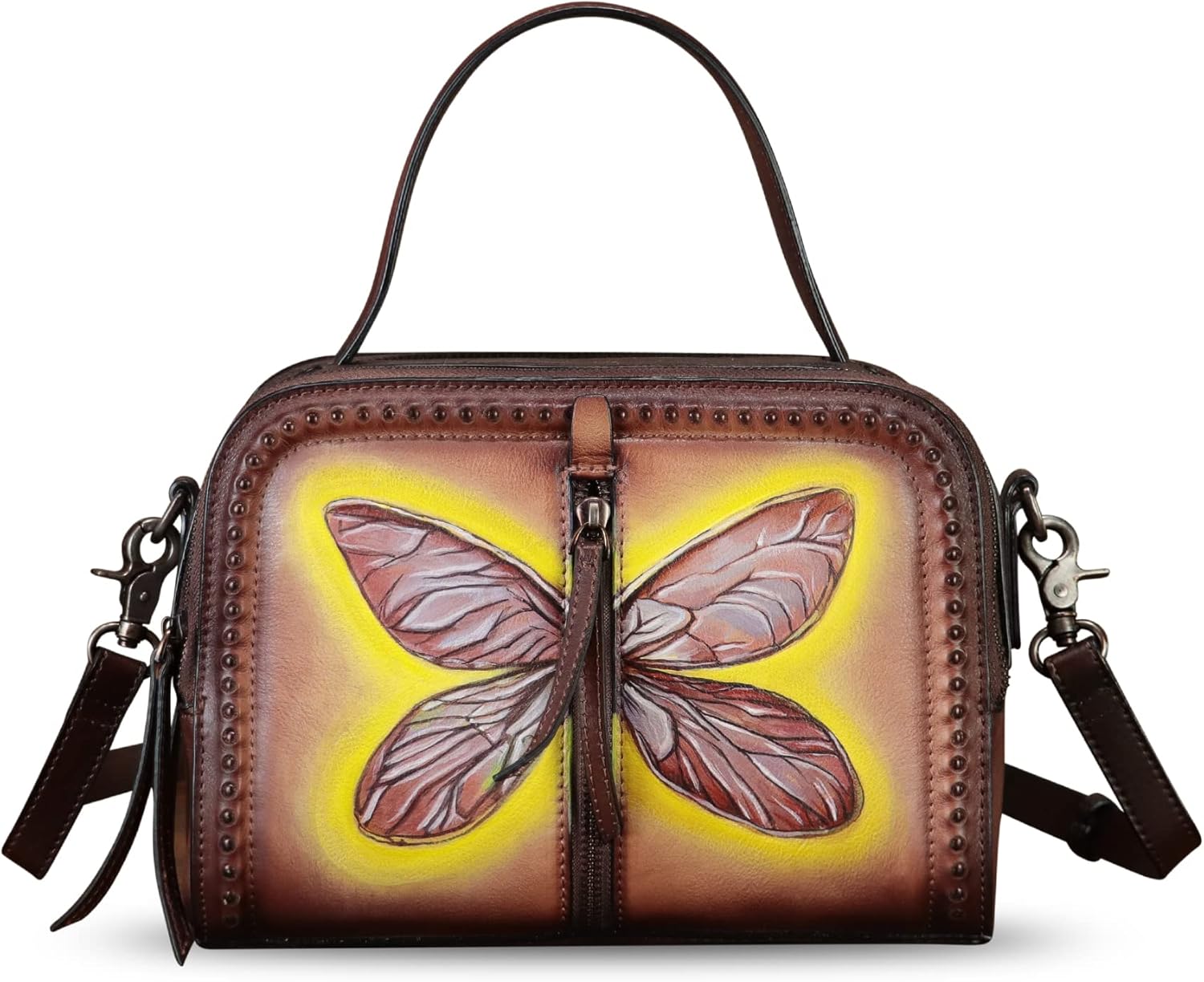 Genuine Leather Satchel for Women Hand Painted Leather Top Handle Handbag Handmade Crossbody Satchel Purse Tote Bag