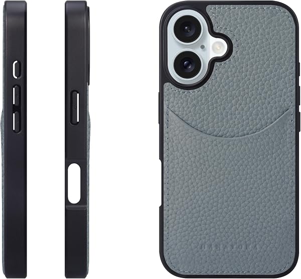 HANATORA for iPhone 17 ケース 本革 耐衝撃 スマホケース スマホ コードホルダー 付き シュリンクカーフレザー ギフト マグネットなし アイシーブルー CPG-17-IcyBlue - 1