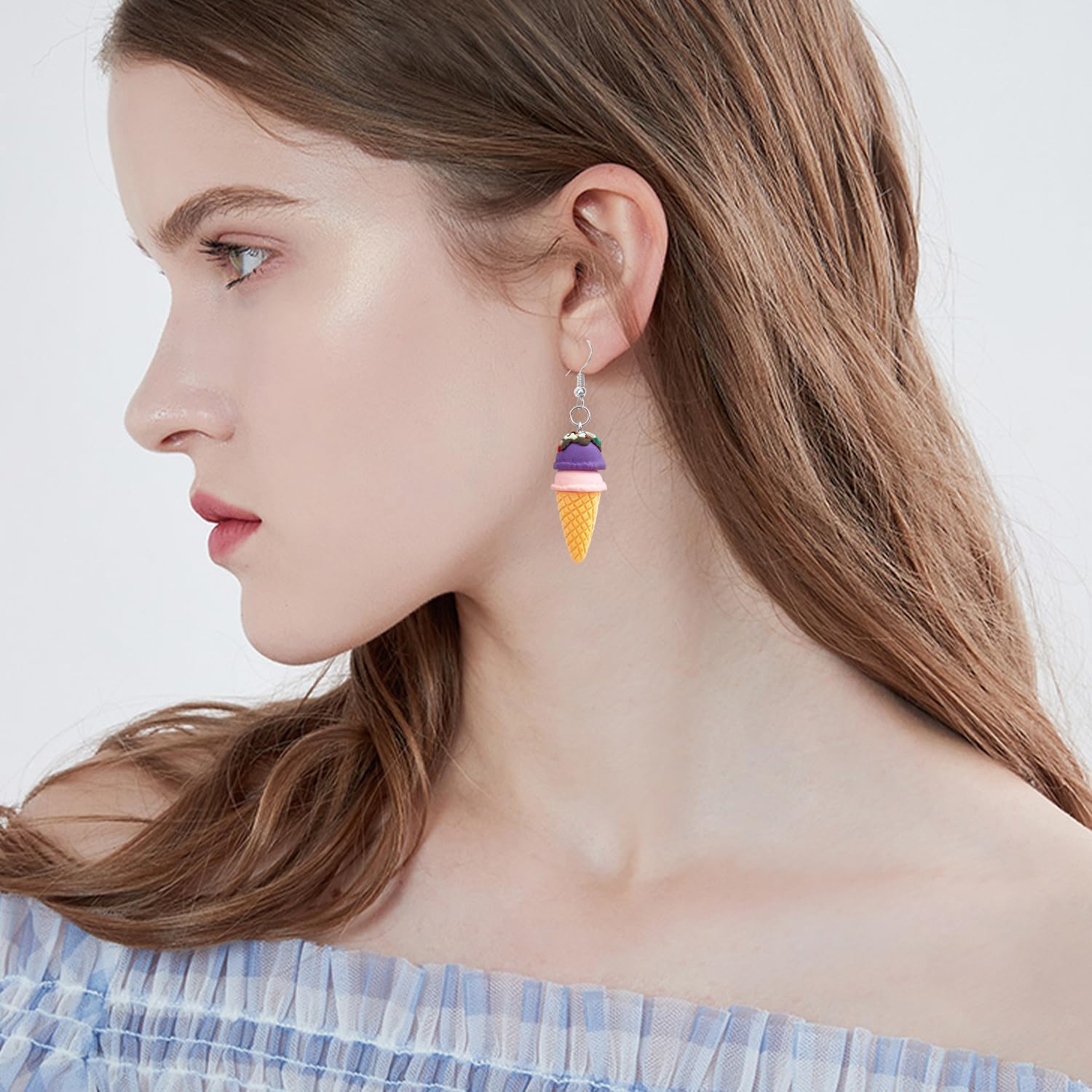 Sweet Cute Double Ball Ice Cream Cone Alloy Soft Clay Dangle Drop Earrings Simulated Cartoon Colored Ice Cream Dangle Drop Earrings for Women Jewelry Gifts - Image 3