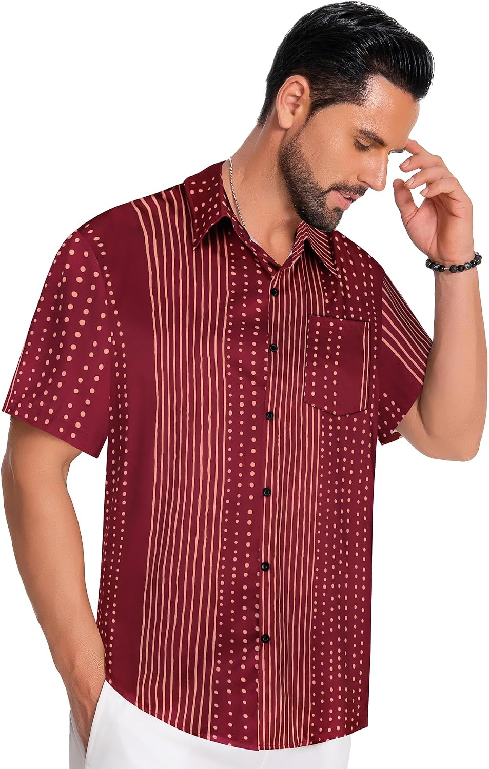 Mens Hawaiian Shirt Short Sleeve Summer Beach Casual Tops Button Down T Shirts with Pocket