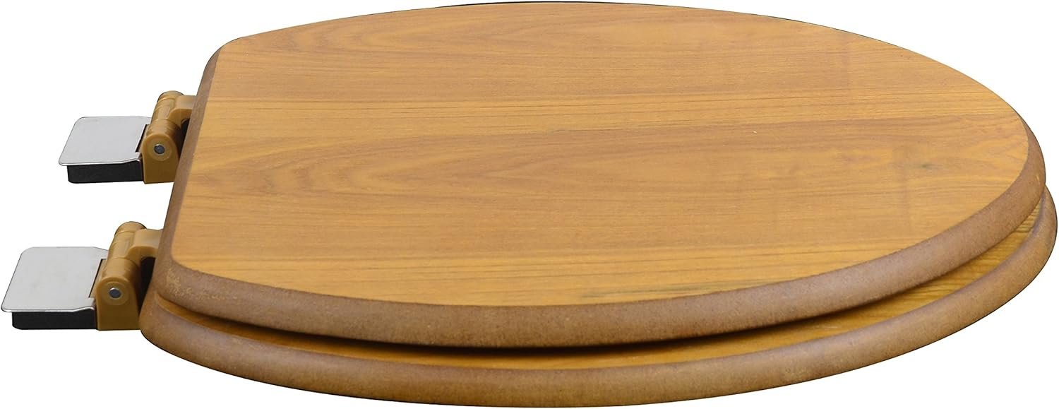 5F1E1-17CH Elongated Light Oak Toilet Seat with Adjustable Chrome Hinge and Decorative Finish