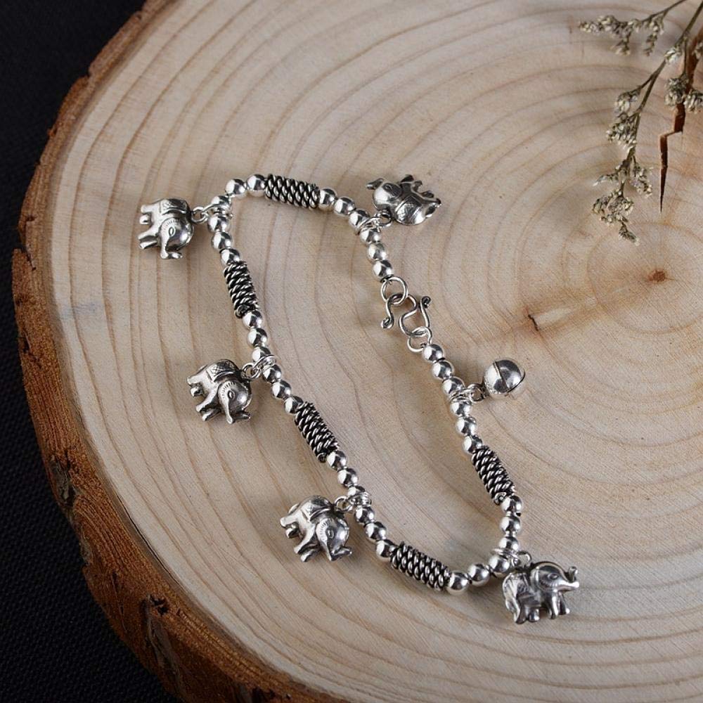 Damen Vintage Armbänder Armband Bettelarmband,S 925 Silber Thai Silber Vintage Handwerk Handgefertigten Gewebten Elefanten Zubehör Silber Armreif Armband Für Geburtstag Geschenk