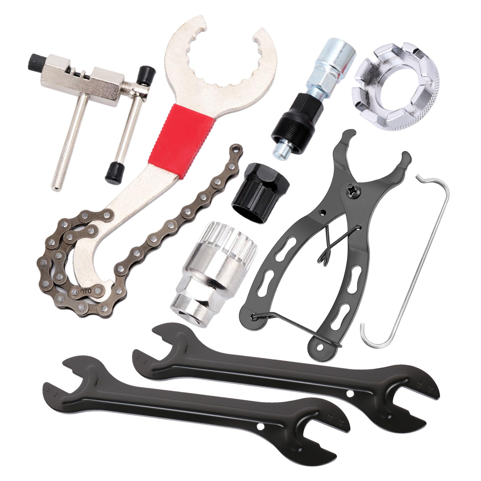 Hyexu Bike Repair Tool Crank Extractor Bike Crank Puller Bike Chain Breaker Bottom Bracket Removal Tool Spoke Wrench Cassette Remover Tool 9pcs Repair Tool Kit Cassette Remover Wrench Chain Breaker