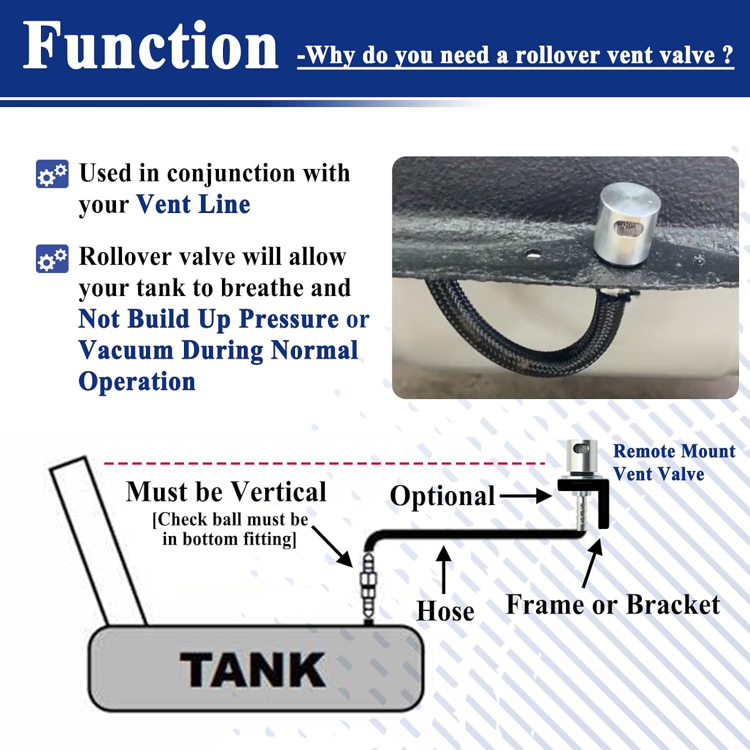 2Pcs Remote Mount Vent Valve for Fuel Tanks, Tank Vent Line Replacement Part, 5/16'' Barb Size, Detachable