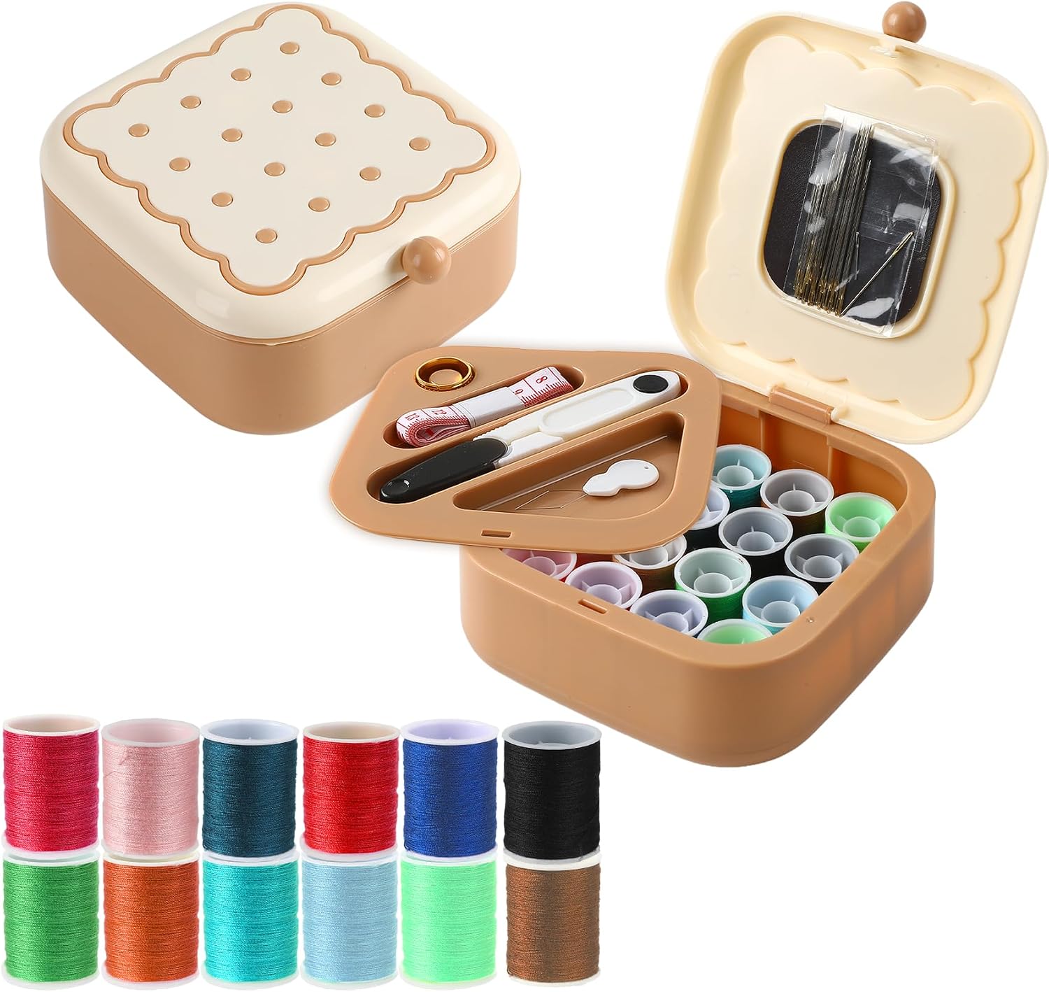 WeUNkey Sewing Kit Magnetic, Portable 2-Layer Organizer Magnetic Needle and Thread Kits Holder Basic Case, 16 Thread Spools, Sewing Supplies Home Clothes Repair for Adults Beginners