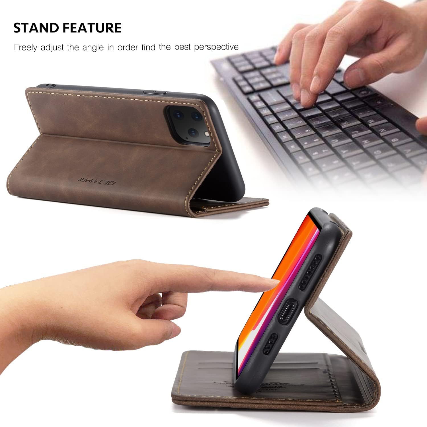 QLTYPRI iPhone 11 Pro Max Case Vintage PU Leather Wallet Case TPU Bumper [Card Slots] [Hands-Free Kickstand] [Magnetic Closure] Shockproof Flip Folio Case for iPhone 11 Pro Max 6.1 inch - Coffee