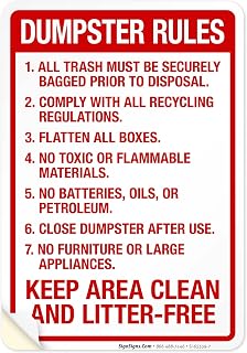 All Trash Must Be Securely Bagged Prior to Disposal Keep Area Clean and Litter Free Sign, 10x7 Inches, 4 Mil Vinyl Decal Stickers Weather Resistant, Made in USA