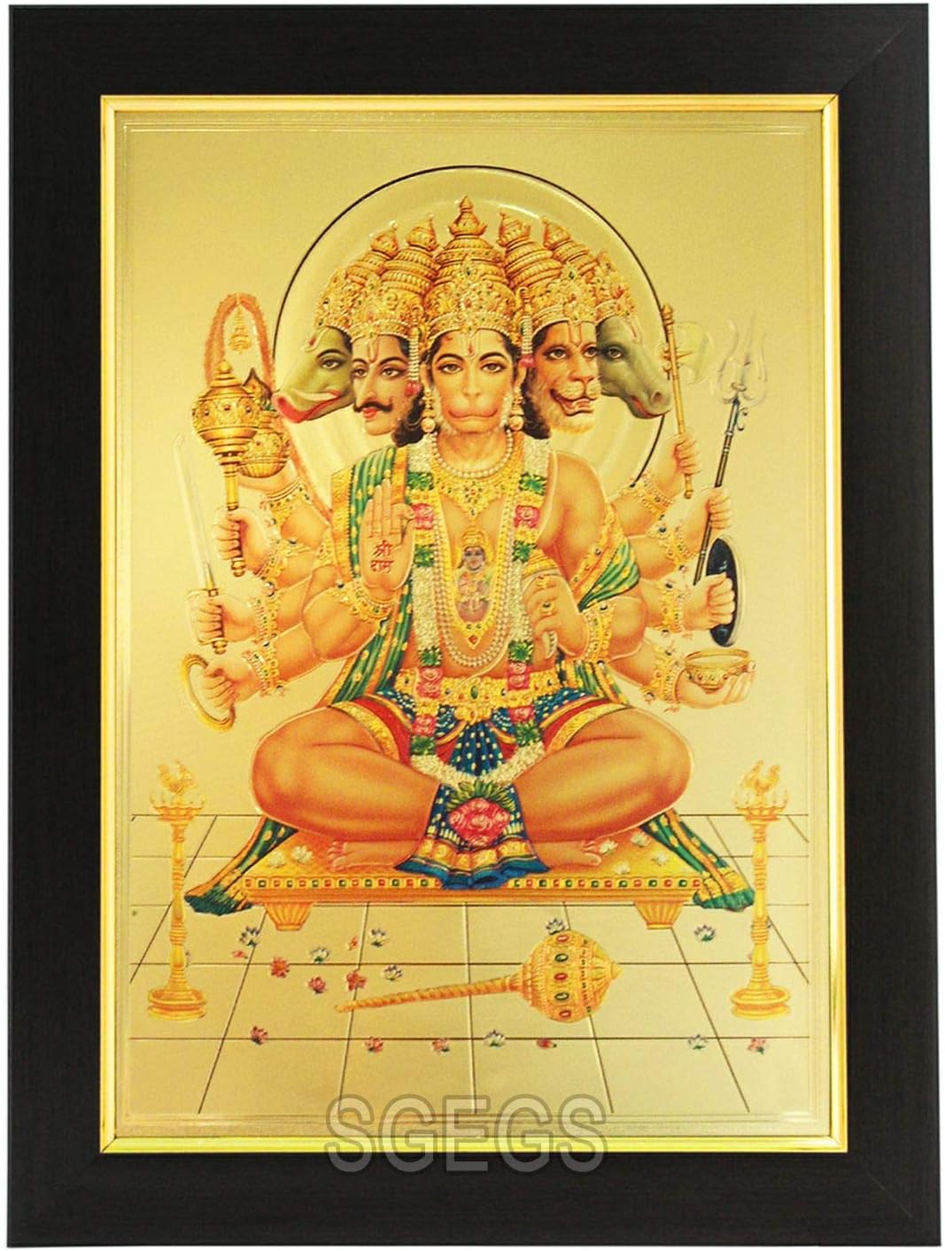 SHREE GANESH ENTERPRISE GIFTING SOLUTIONS Wood Panchamukhi Hanuman Ji Photo Frame (Multi-Coloured26 X 1 X 35 Cm)