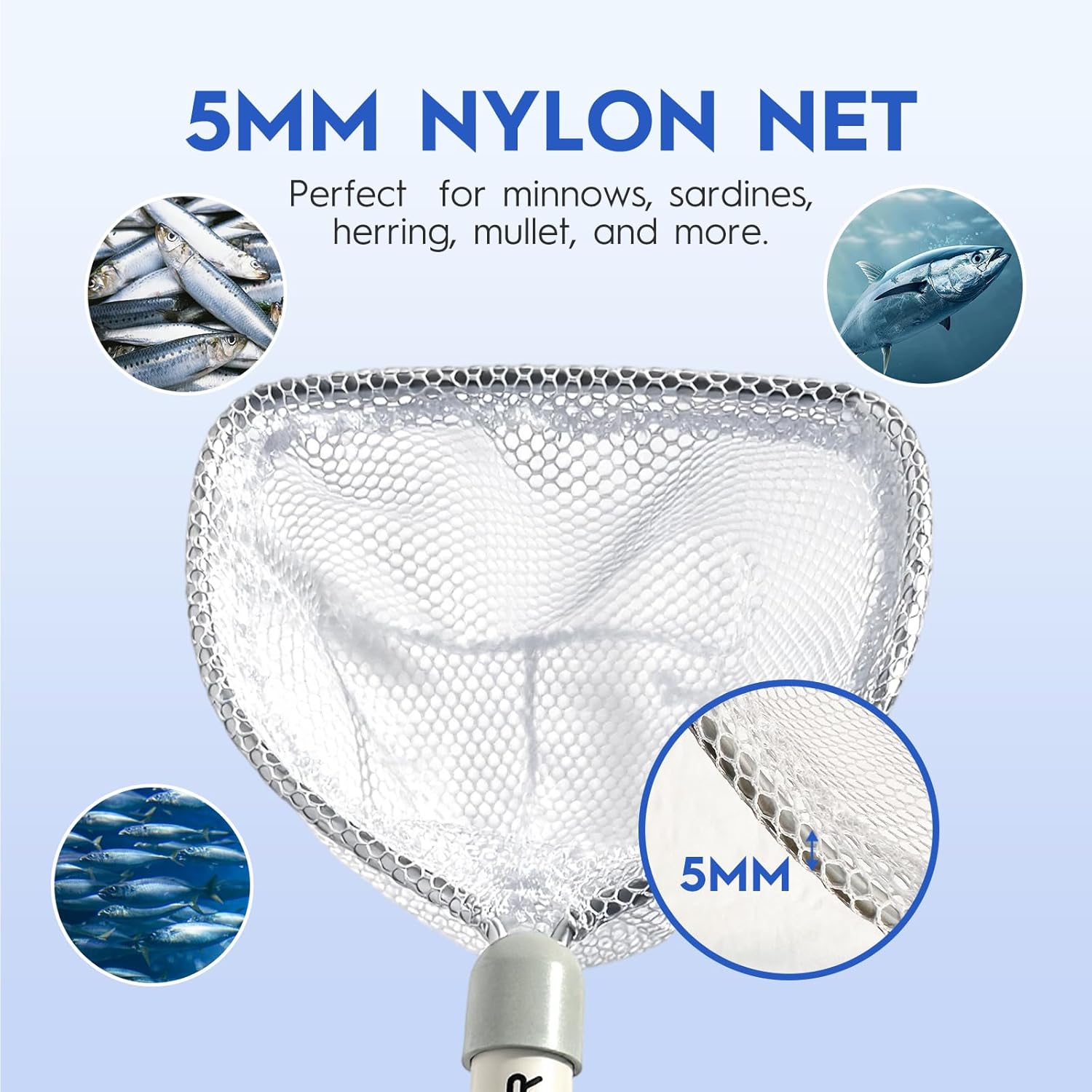 BasicGear Compact Baitwell Net for Live Bait – Soft Nylon Mesh, Aluminum Frame, EVA Non-Slip Grip & Anti-Drop Rope
