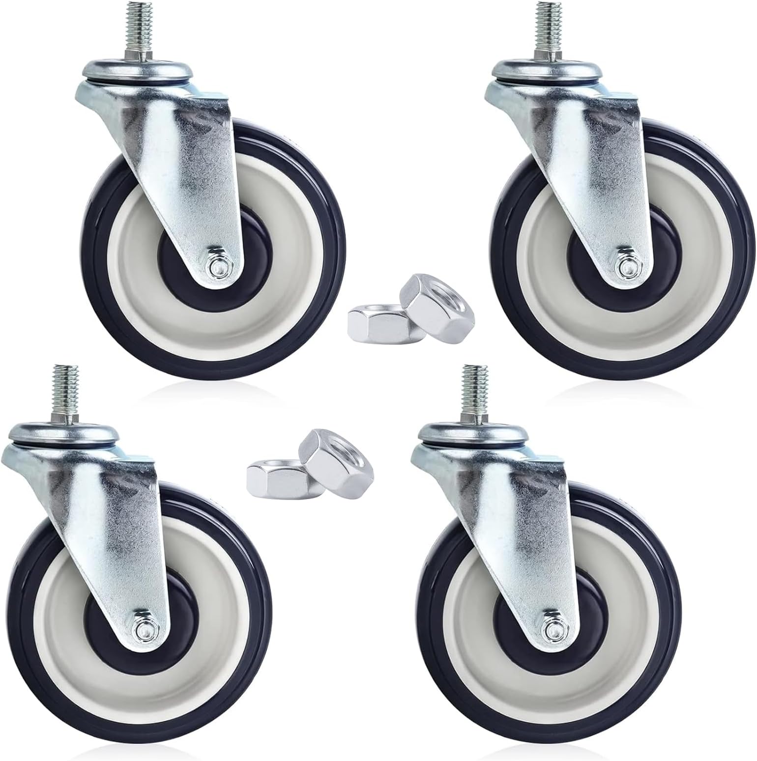 NORJIN 4 Pack 5 Inch Shopping Cart Replacement Wheels, Threaded Stem Casters 1/2"-13 x 1 (Screw Diameter 1/2", Length 1"), Heavy Duty Caster Wheels for Cart, Furniture