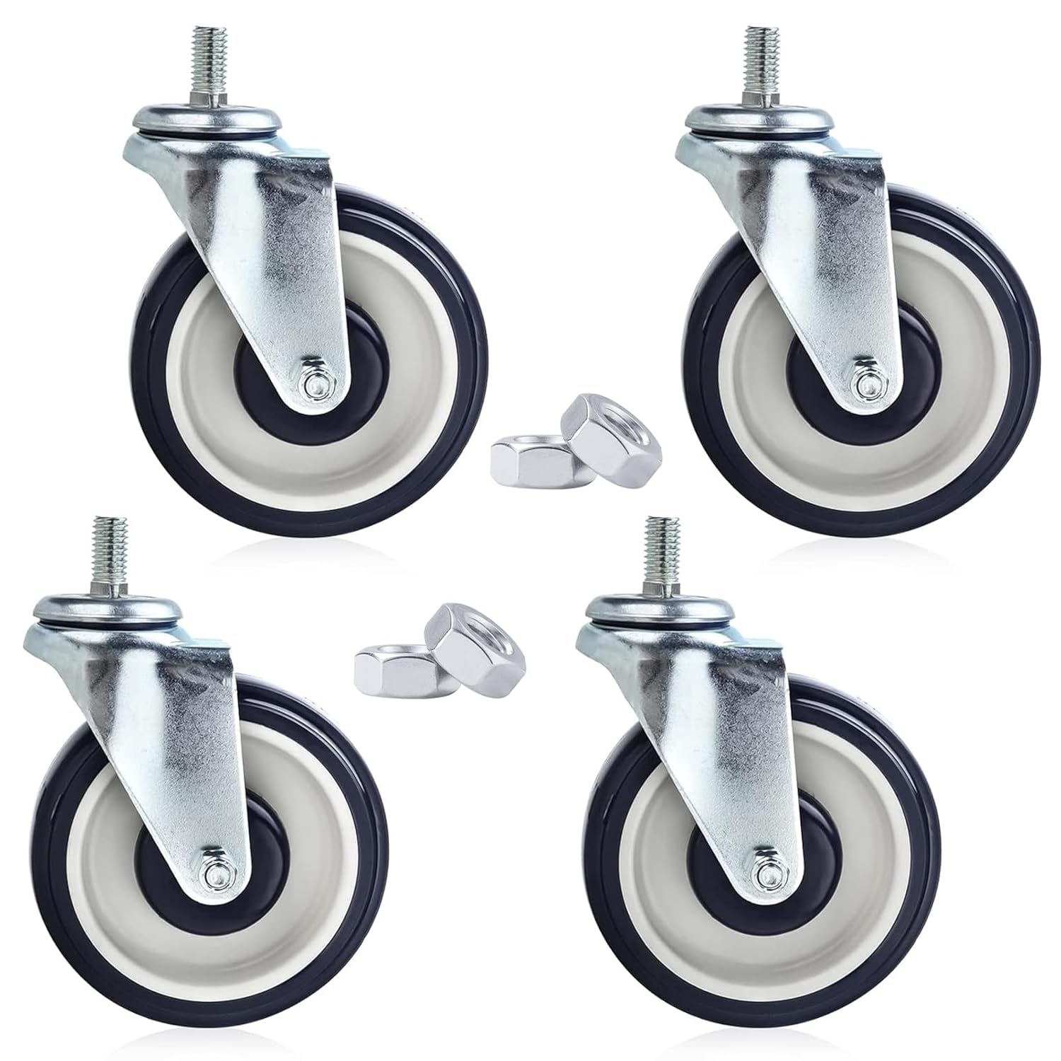 NORJIN 4 Pack 5 Inch Shopping Cart Replacement Wheels, Threaded Stem Casters 1/2"-13 x 1 (Screw Diameter 1/2", Length 1"), Heavy Duty Caster Wheels for Cart, Furniture