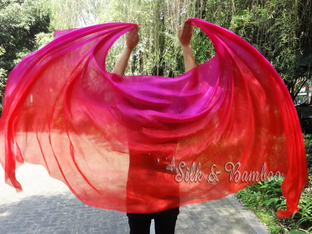 Winged Sirenny Belly Dance Real Silk Veil Handpainted 2-Tone, Sheer Flowy Luxury Bellydance Shawl