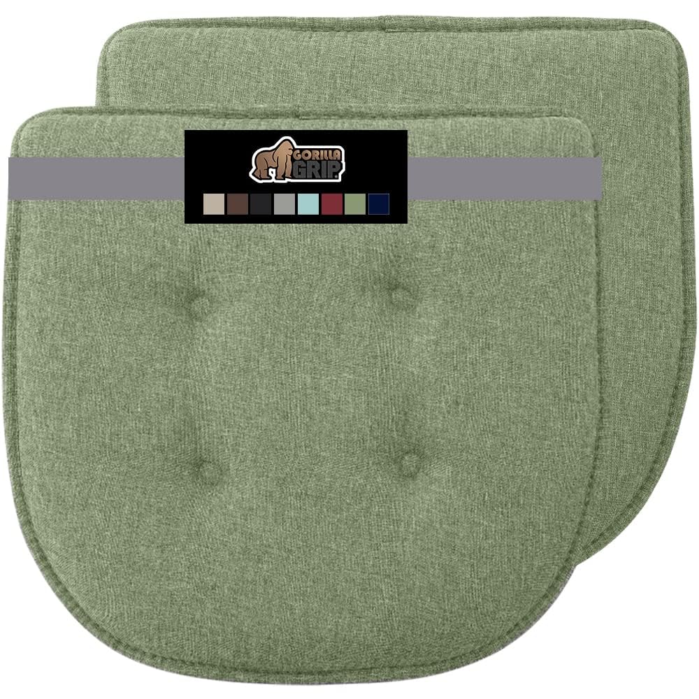Gorilla Grip Tufted Memory Foam Chair Cushions, Set of 2 Comfortable Pads for Dining Room, Slip Resistant Backing, Washable Kitchen Table, Office Chairs, Computer Desk Seat Pad Cushion, 16x17 Sage