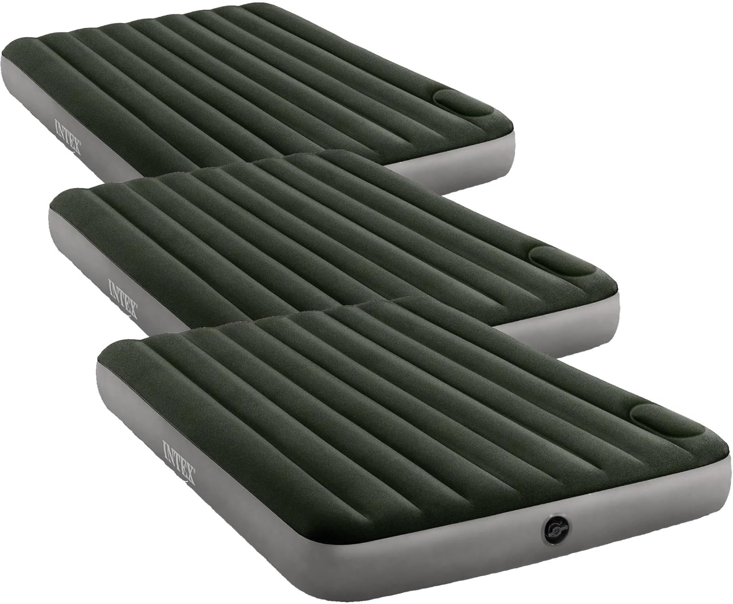 Intex 64763E Dura-Beam Standard Downy Air Mattress: Fiber-Tech Queen Size Built-in Foot Pump 10in Bed Height 600lb Weight Capacity (Pack of 3)