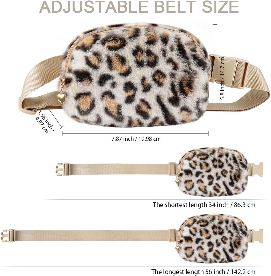 Fuzzy Belt Bag Waist Fanny Pack for Girls Cute Lovely Leopard Waist Packs Crossbody Bags for Women Trendy Teen Girl Kids Daughter Sister Her Preppy Girly Stuff Fuzzy Plush Waist Pack Bag, Cream - Image 5