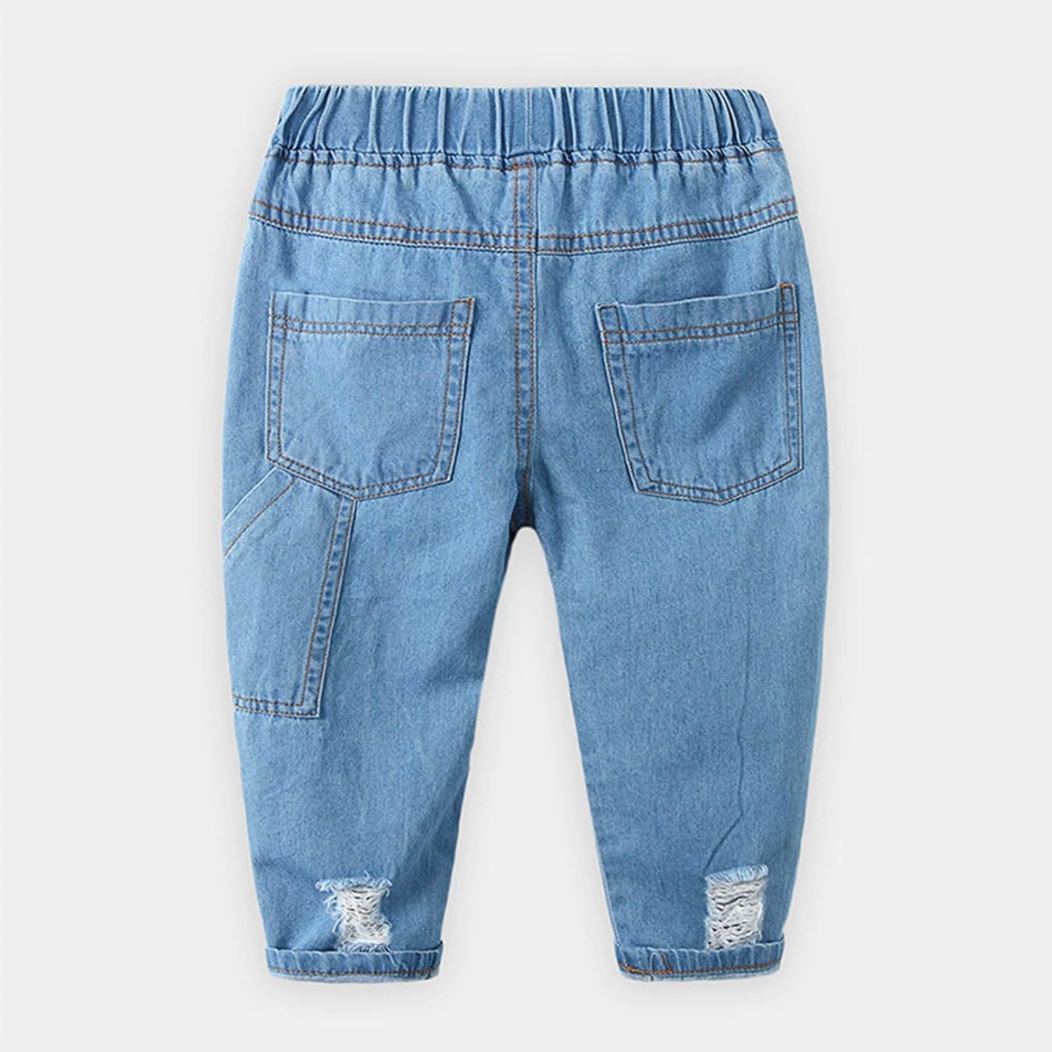 Boys Distressed Elastic Waist Denim Pants for Daily Casual Outdoor Activities