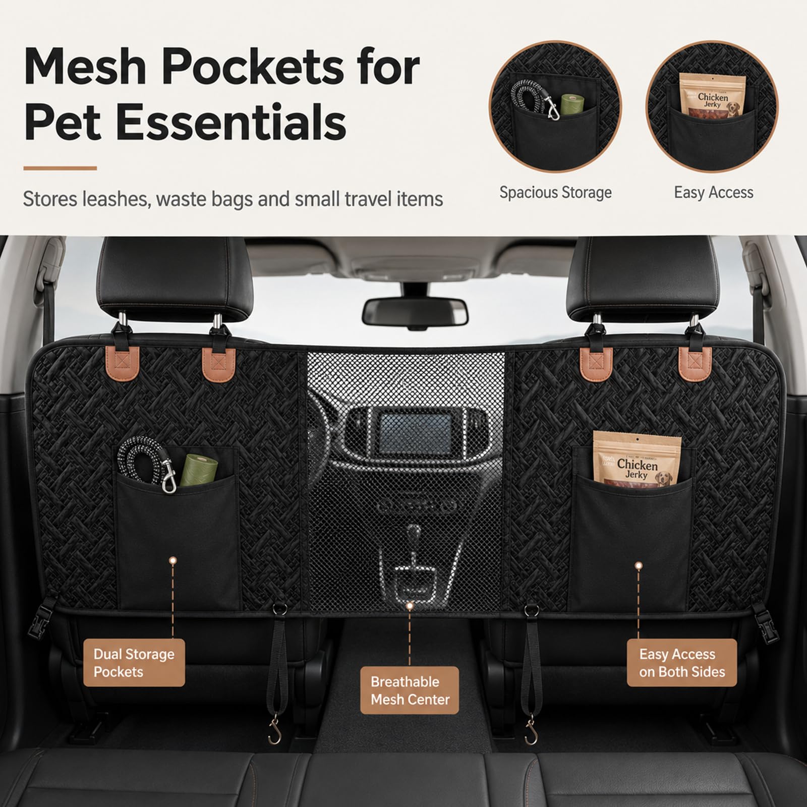 Hunde Auto Barriere, Hunde Netz für Auto Divider, Haustier Barriere mit 2 Mesh Organizer, Universal für Auto, SUV, LKW
