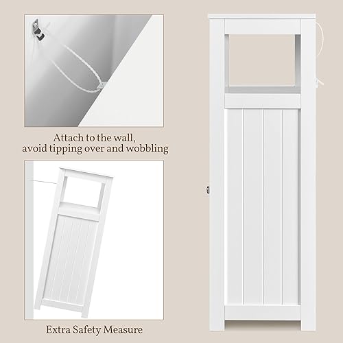 Miniatura 9 de Yaheetech Armario de suelo de baño, organizador de almacenamiento de madera con 1 puerta y 3 cajones, armario independiente para cocina, sala de