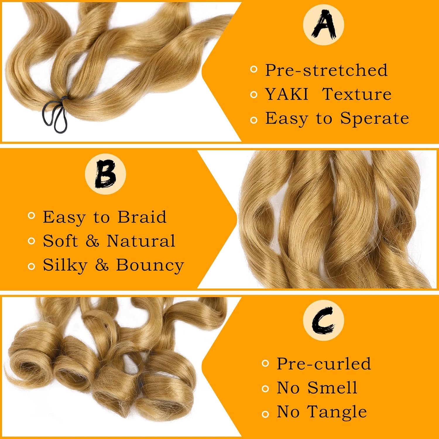 7 Packs French Curly Braiding Hair Bouncy Braiding Hair Honey Blonde 14 Inch Loose Wavy French Curls Crochet Braids Hair for Women 27#