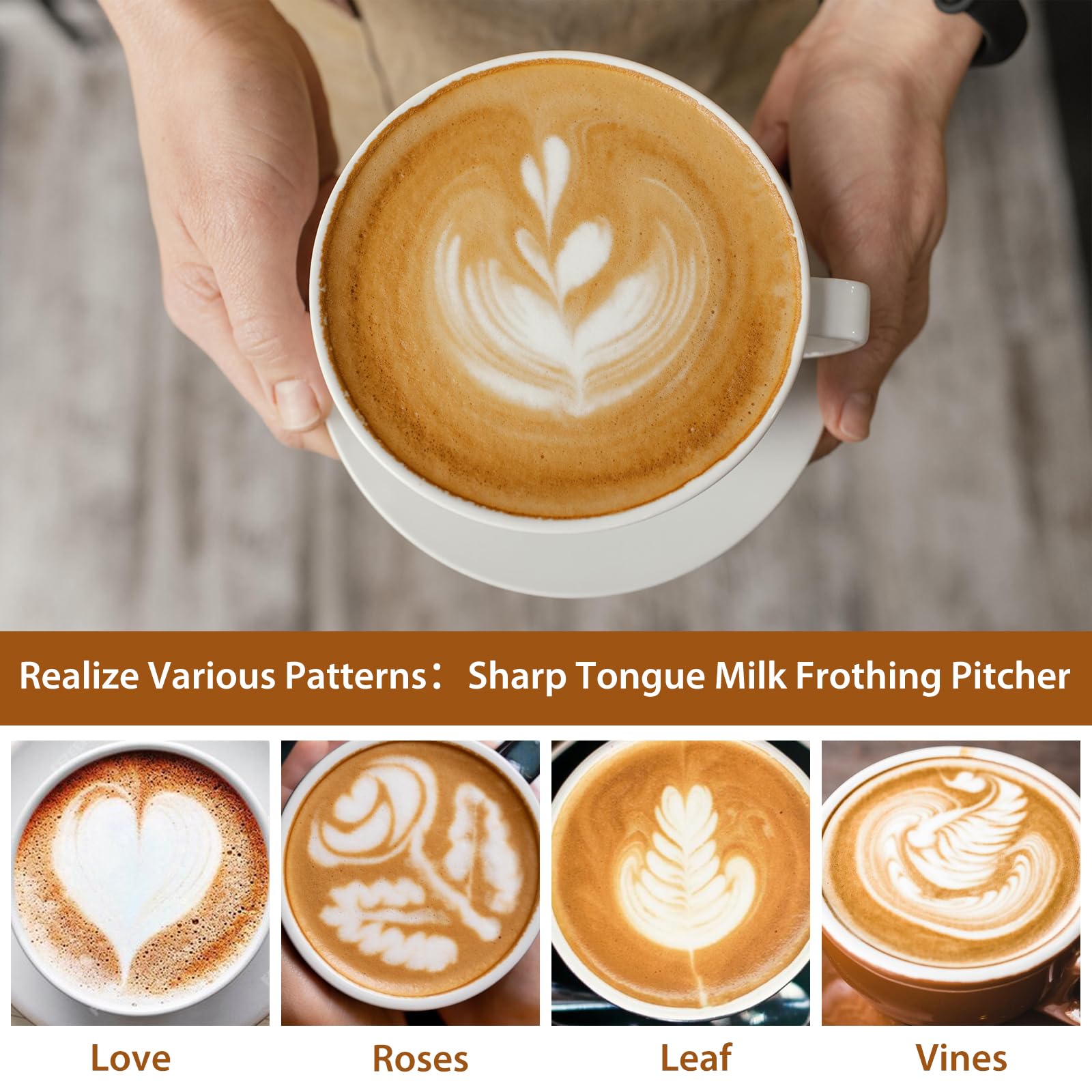 Dzbanek na mleko ze stali nierdzewnej, 350 ml, Dzbanek baristy, Dzbanek mleczny z oznaczeniem pomiaru i akcesoria baristy do sztuki Latte, do Cappuccino i Latté, Espresso, Srebrny