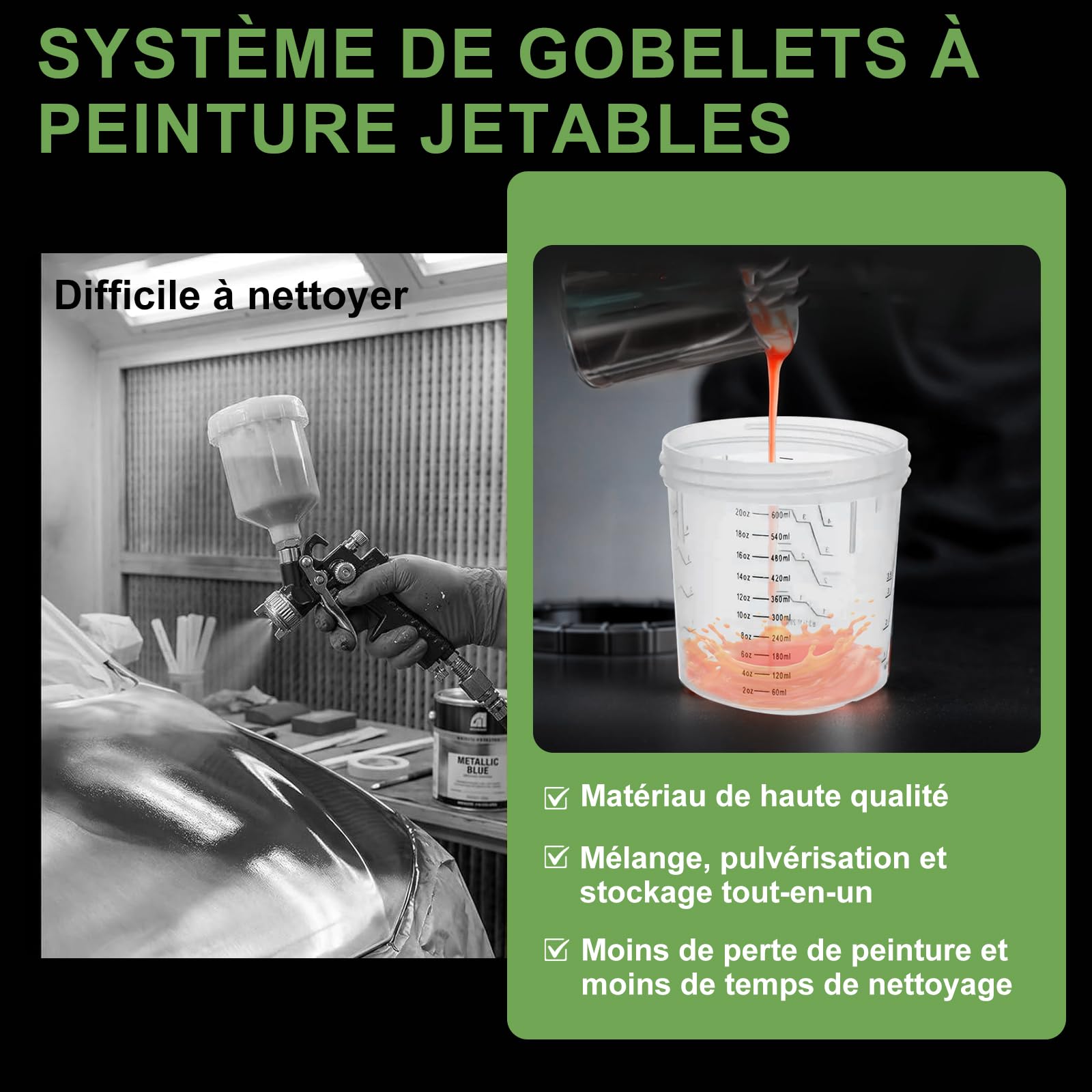 LVLP - Pistola de pulverización de Aire con 10 Tazas mezcladoras Desechables y regulador de Aire, Boquilla de 1.3/1.7/2.0 mm, Pistola de Pintura para automóviles, Pintura de casa, Muebles