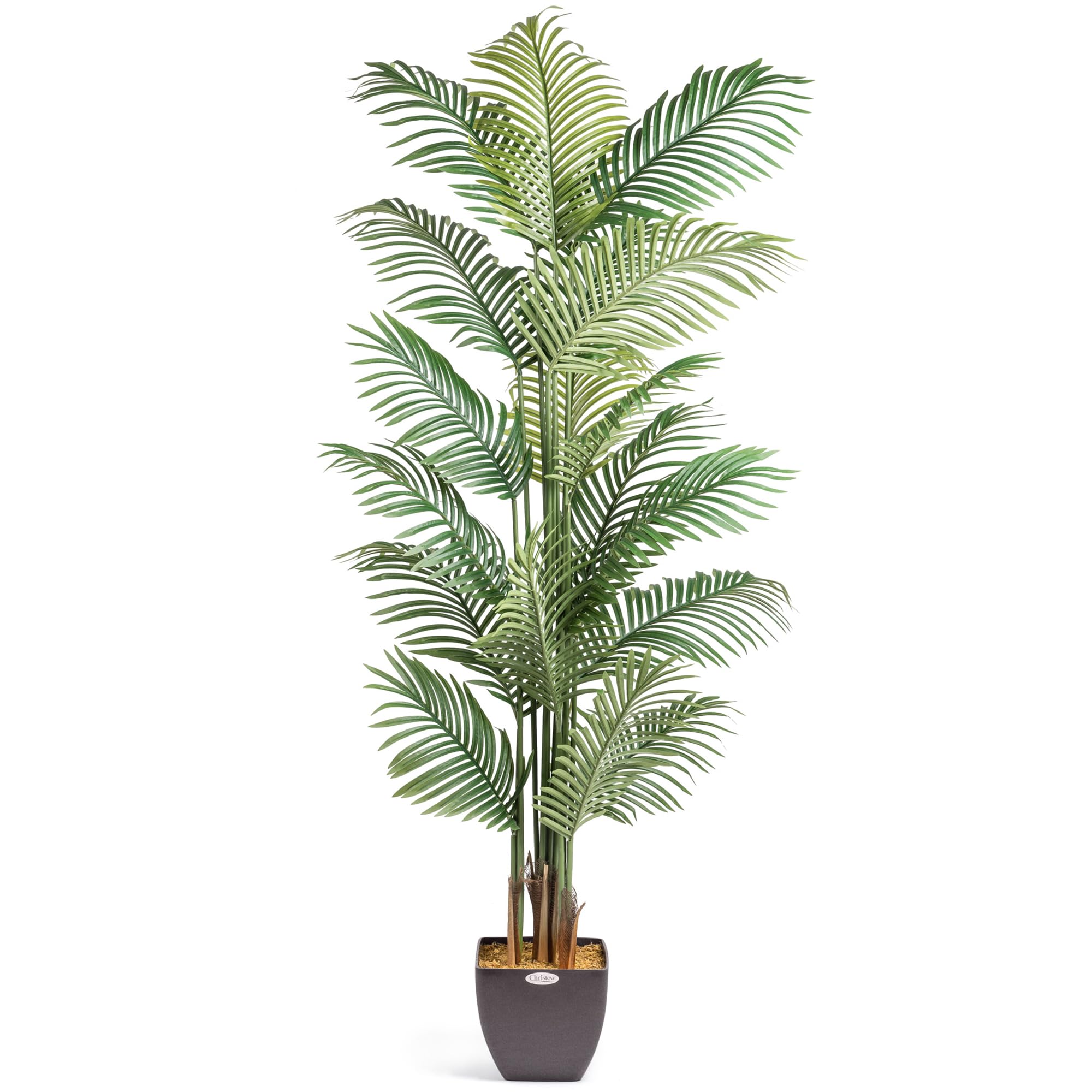 CHRISTOW Artificial Areca Palm Tree, Fake House Plant for Home Decoration, Lifelike Leaves and Husky Natural Looking Stems, Weighted Pot, Indoor Outdoor (180cm / 6ft)