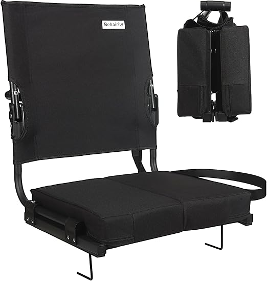 Stadium Seats for Bleachers with Back Support Wide, Portable Bleacher Chairs with Highest Back and Thick Cushion, Folding Padded Stadium Chair for Adults at Sports Events and Concerts. (Black)