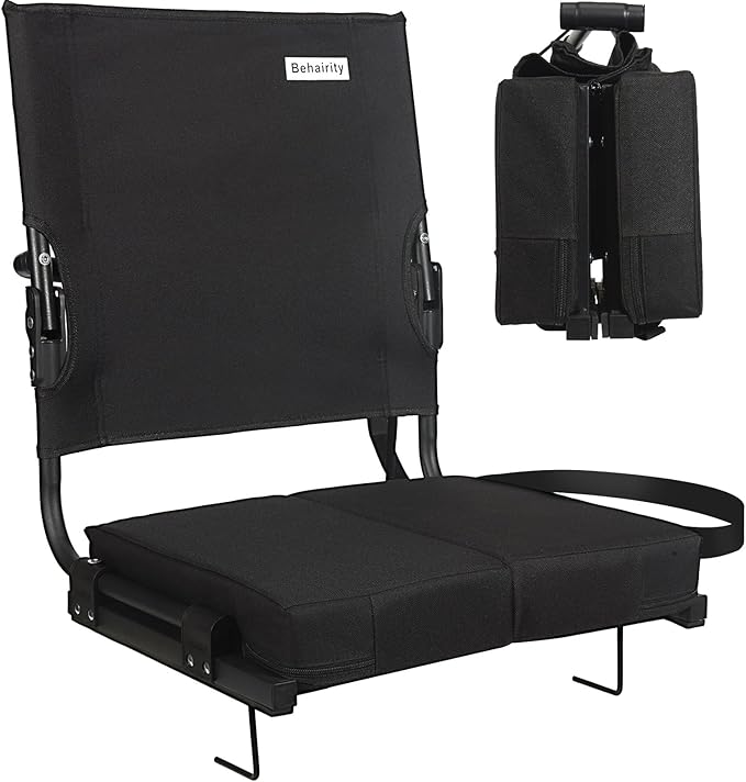 Stadium Seats for Bleachers with Back Support Wide, Portable Bleacher Chairs with Highest Back and Thick Cushion, Folding Padded Stadium Chair for Adults at Sports Events and Concerts. (Black)
