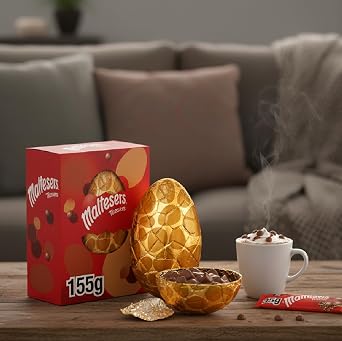 Maltesers Teasers Milk Chocolate Large Easter Egg 155g – Milk Chocolate Hollow Egg with 2 Maltesers Teasers Bags of Maltesers, Easter Chocolate Gift, Egg Hunt Treat, Basket Filler & Sharing