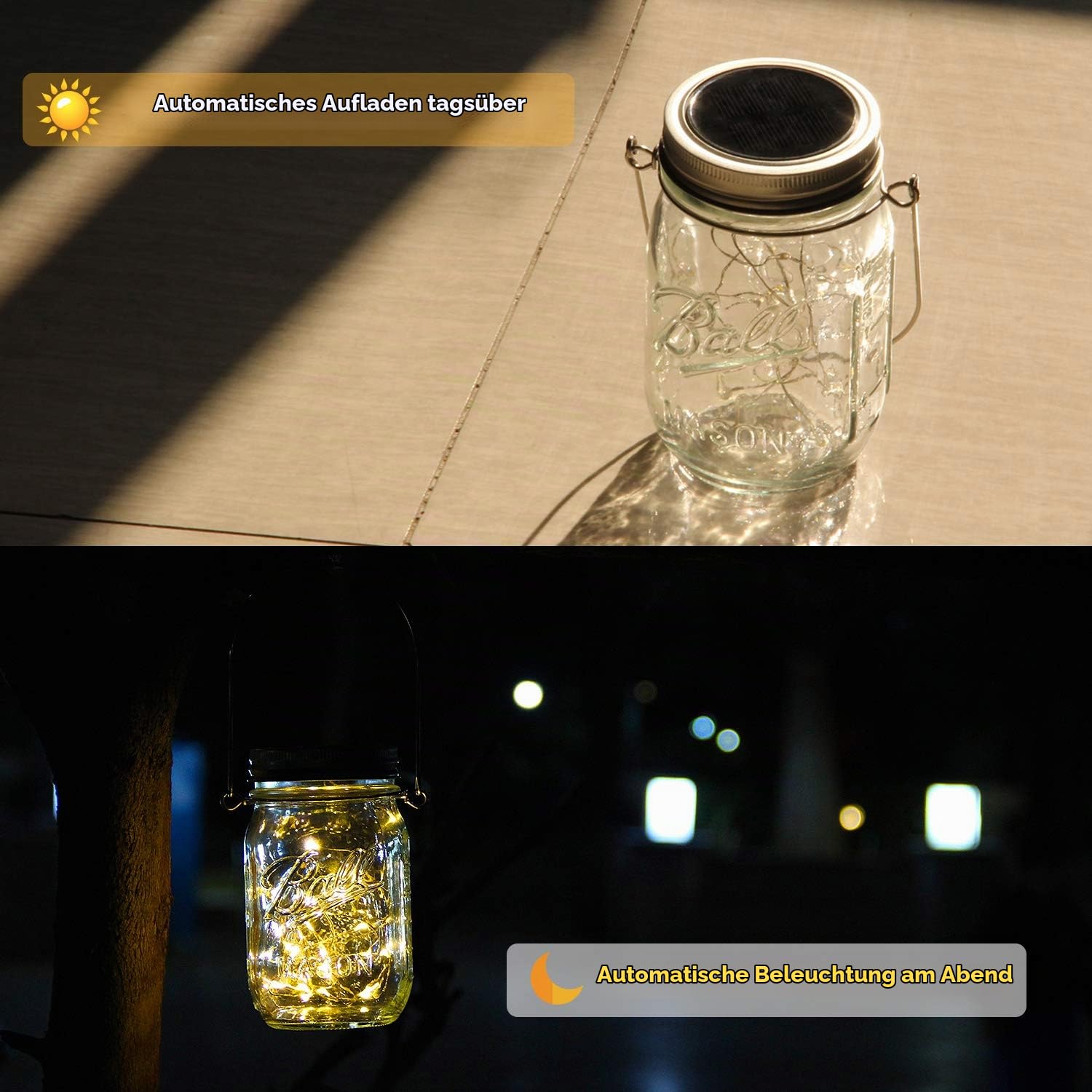 Solarlampen für Außen – 6 Stück Solar Mason Jar Licht 30Led Solar Laternen Solarlampen für Garten IP56 Wasserdichte Solarlaterne Dekoration für Auße Laterne Hochzeit Balkon Wand Tisch Baum