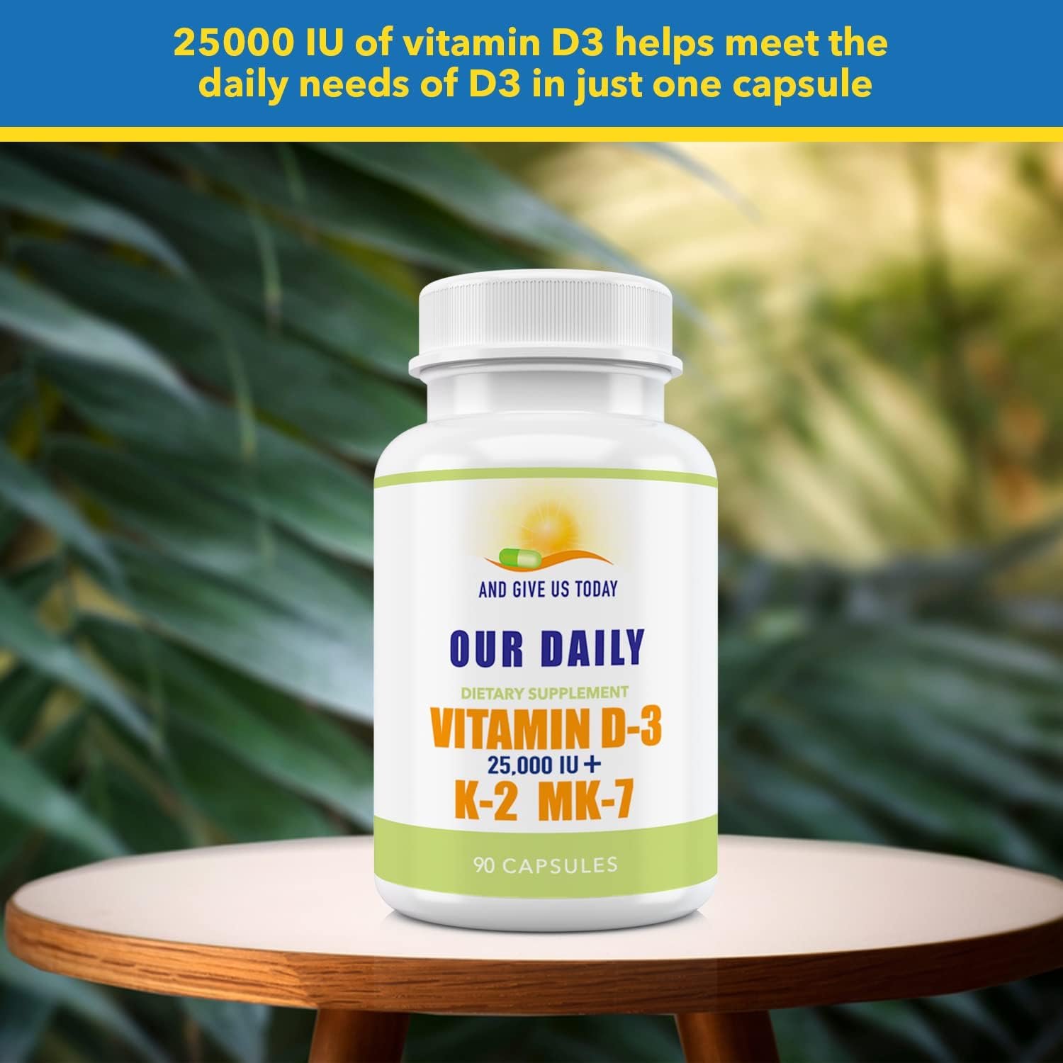 Our Daily Vites Vitamin D-3 25,000 IU + K2 - High Potency D3 with Vitamin K Bone, Immune, Mood + Cardiovascular Support Supplement