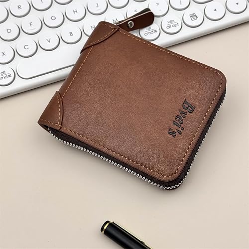 Monedero vintage con cremallera, elegante y compacto, perfecto para viajes, viajes diarios y uso doméstico, Marrón, Moda