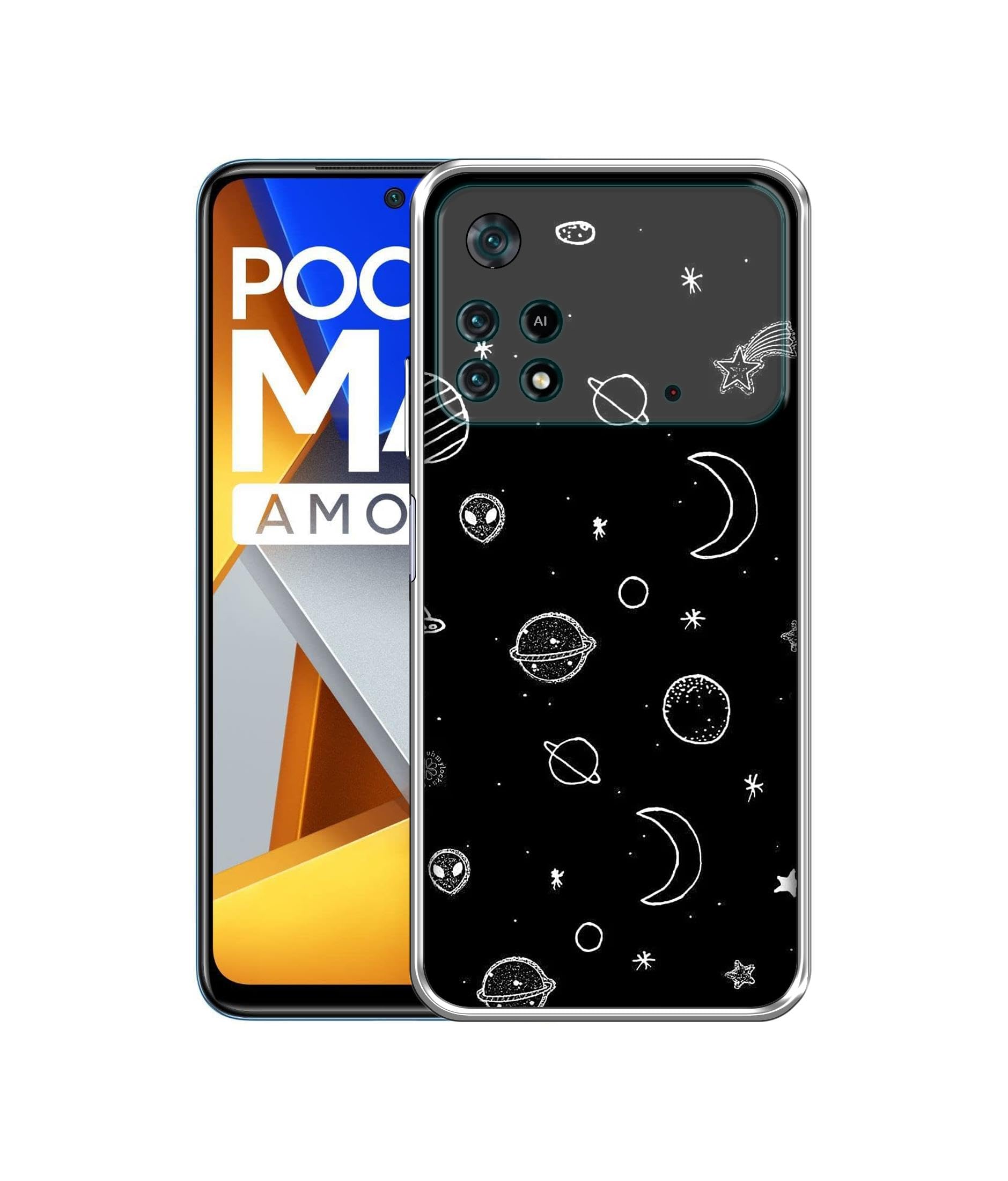 Casotec Space Stars Universe Printed Silicon Soft TPU Back Case Cover for Poco M4 Pro 4G, Multicolour