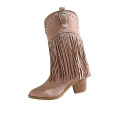 Womens Fringe Cowboy Cowgirl Boots Western Snip Toe Pull On Dress Pointed Toe Western Boho Ankle Booties With