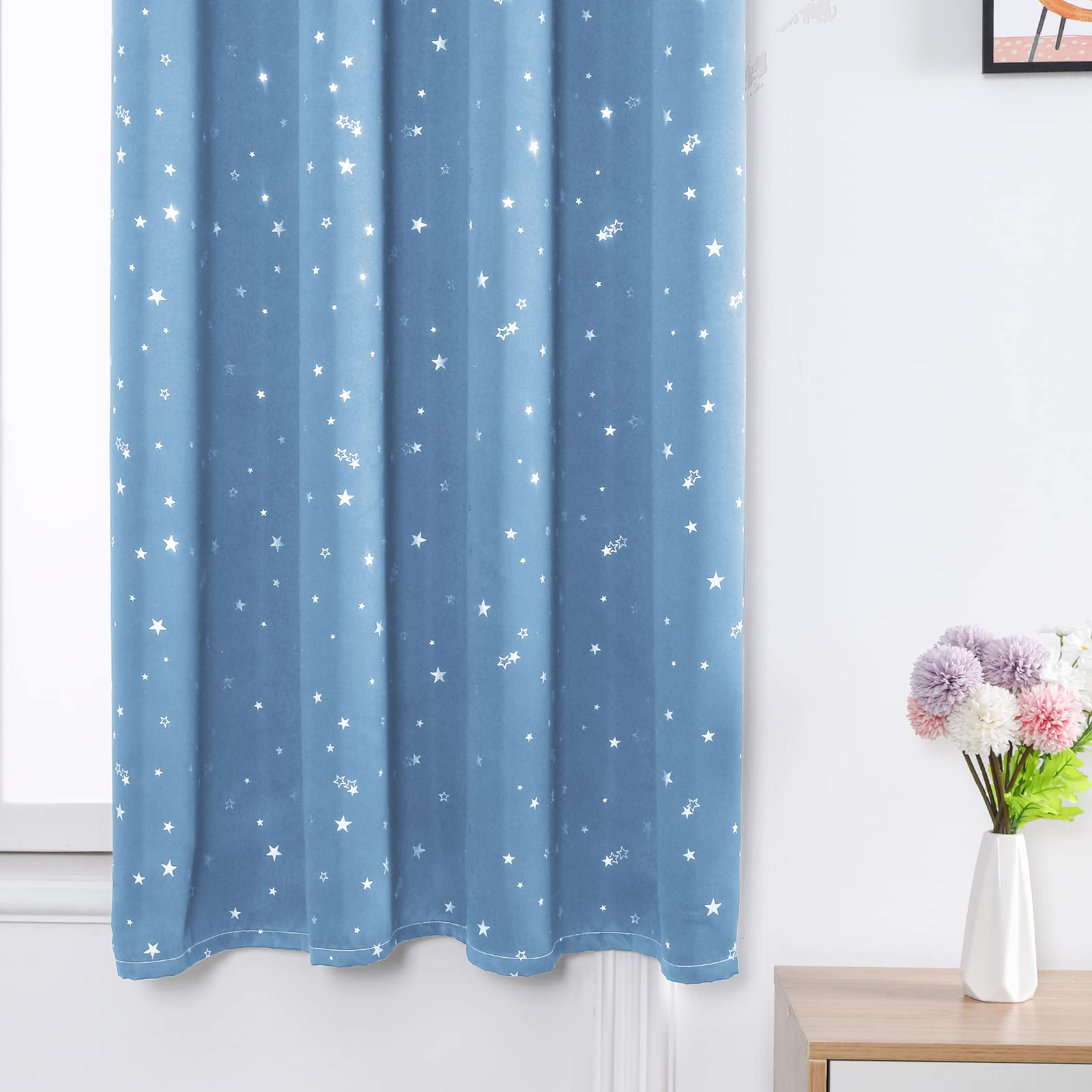 Nowoczesne zasłony zaciemniające do salonu sypialnia dziecięca moda unikalny design niebieskie gwiazdy 250 cm x 100 cm dekoracja okienna 1 panel