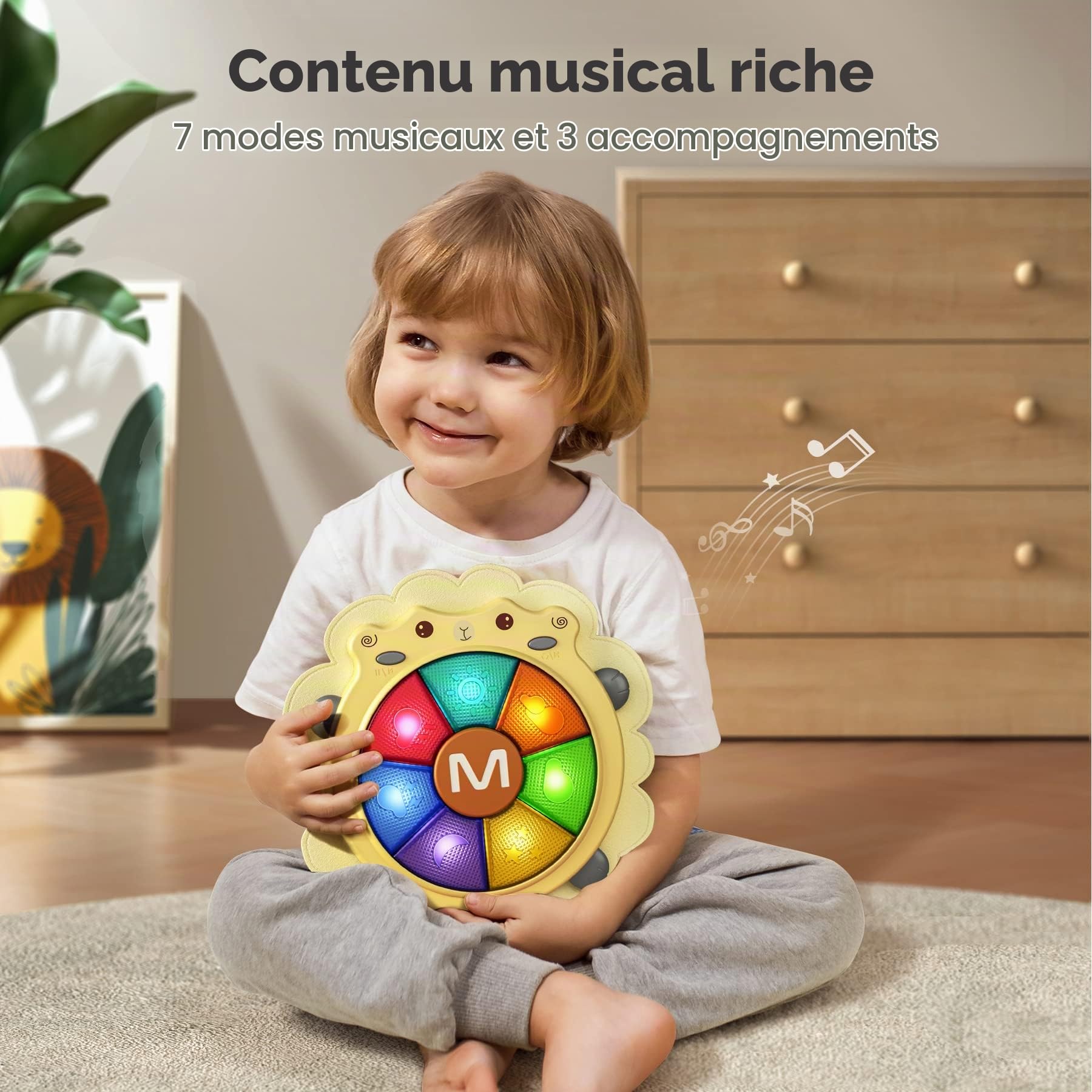 tumama Bébé Tambour Électronique Jouets Musicaux Lumière Sonore Instruments Jeu Activité Sensorielle Jouet D'apprentissage Vacances Noël Cadeaux D'anniversaire Tout-Petit Nouveau-Né 18 Mois + (mouton)