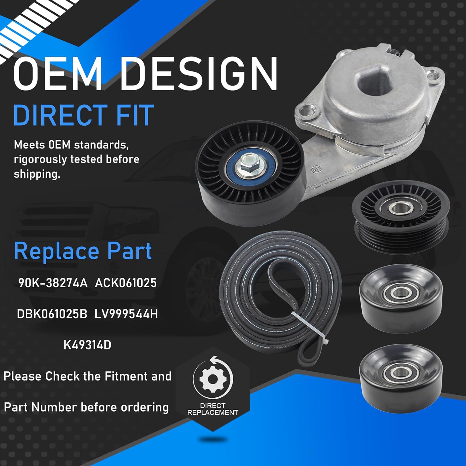 Engine Serpentine Belt Drive Tensioner Pulley Component Kit Compatible with 2005-2014 Ford F-150 F-250 F-350 Explorer Explorer Sport Trac Expedition Lincoln Navigator Replaces 90K-38274A