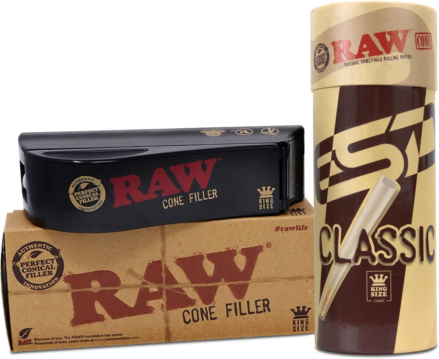 RAW King Size Cone Filler Bundle with 50 Cone Pack | Efficient and Simple Cone Filling Accessory Starter Kit