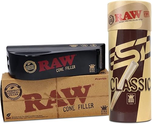 RAW Paquete de relleno de cono de tamaño King con paquete de 50 conos Kit de inicio de accesorios de llenado de cono eficiente y simple