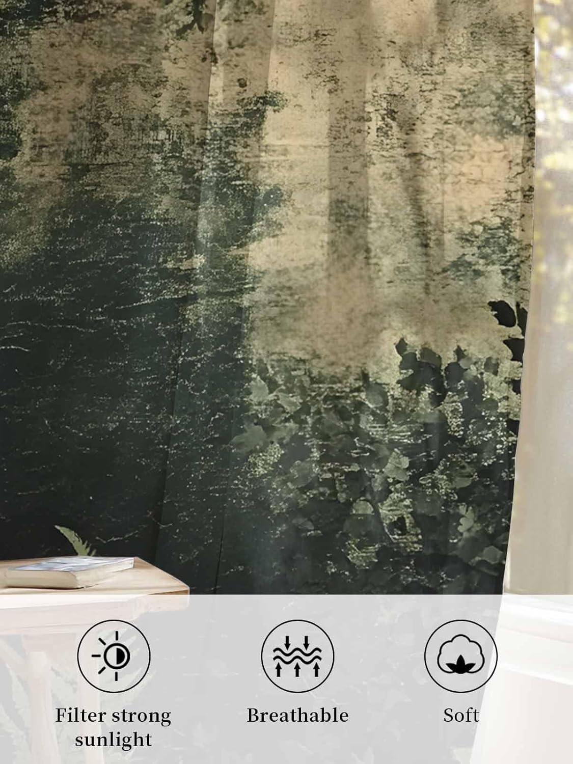 Sheer Curtains 84 in Long 2 Panels, Vintage Tropical Fern Leaves Spring Plant Rod Pocket Voile Window Curtain Drapes, Light Filtering Privacy Sheer Curtain Covering for Bedroom Living Room Decor