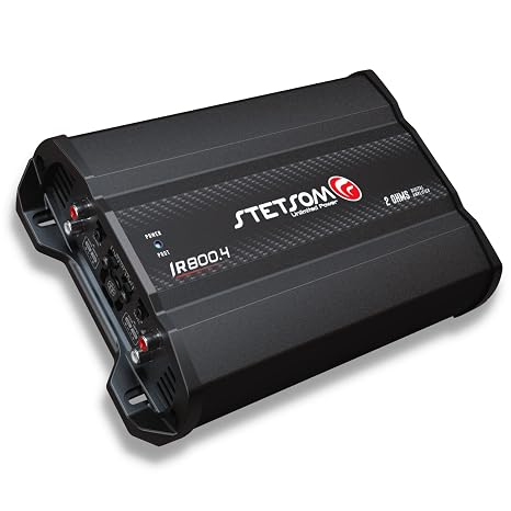 Stetsom IR 800.4 Compact 2 Ohms Digital Multi Channel Amplifier 800 Watts RMS 4 Channels 2 Stable Full Range HD Sound Quality Car Stereo MD Crossover HPF LPF Bass Boost Front Rear Bridge Speakers