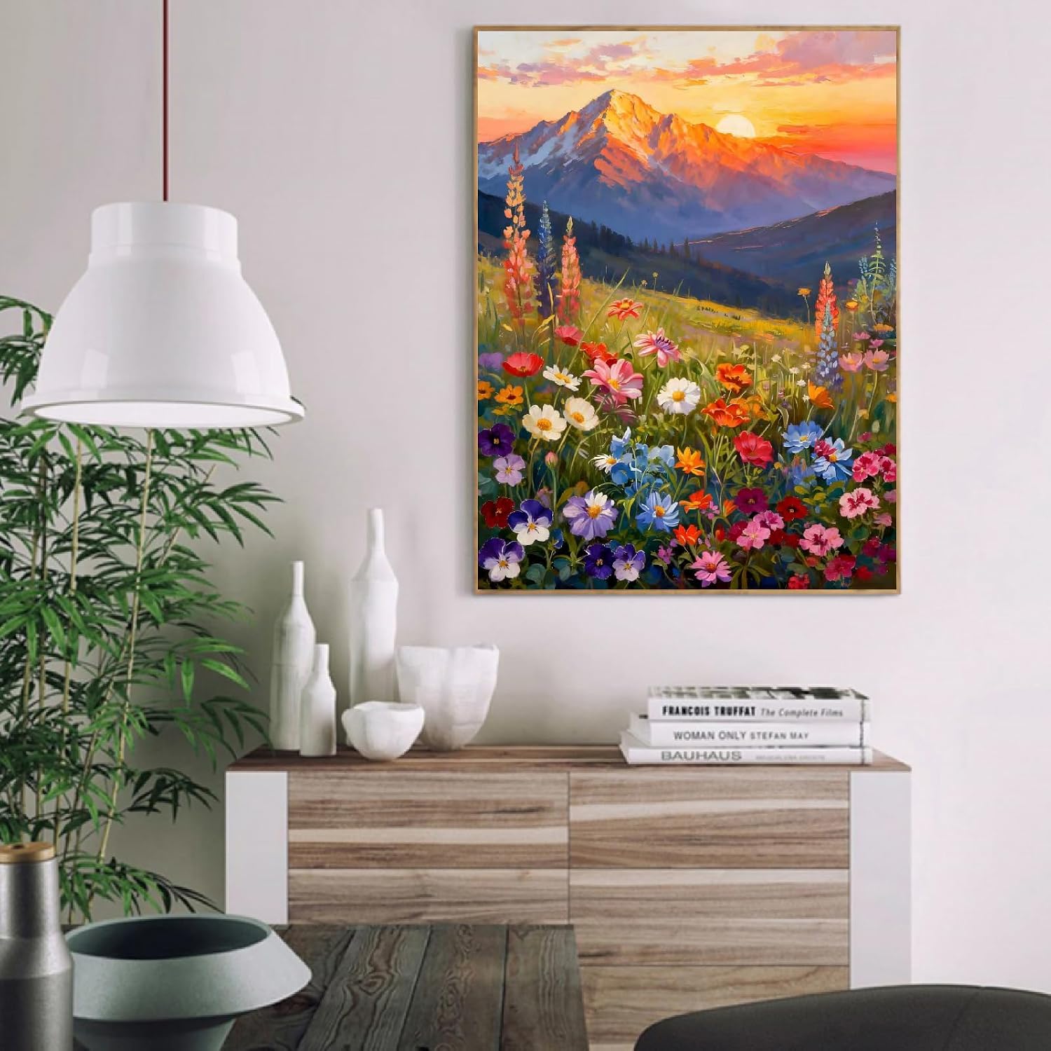 Clendo Landscape Paint by Numbers Kit for Adults Beginner, Flower Mountain Adult Paint by Number Kits on Canvas, Sunset Oil Painting Kit for Beginners Gift Home Wall Decor 16x20 Inch image 4